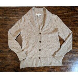 Banana Republic Cardigan Sweater Tan Light Brown Women's Large Fine Merino Wool